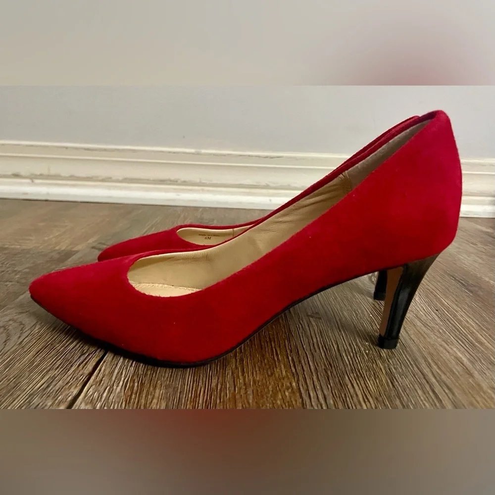 Diane Von Furstenberg Heels Shoes US 6 Red Suede Pointed Toe Christmas Holiday - Picture 3 of 12